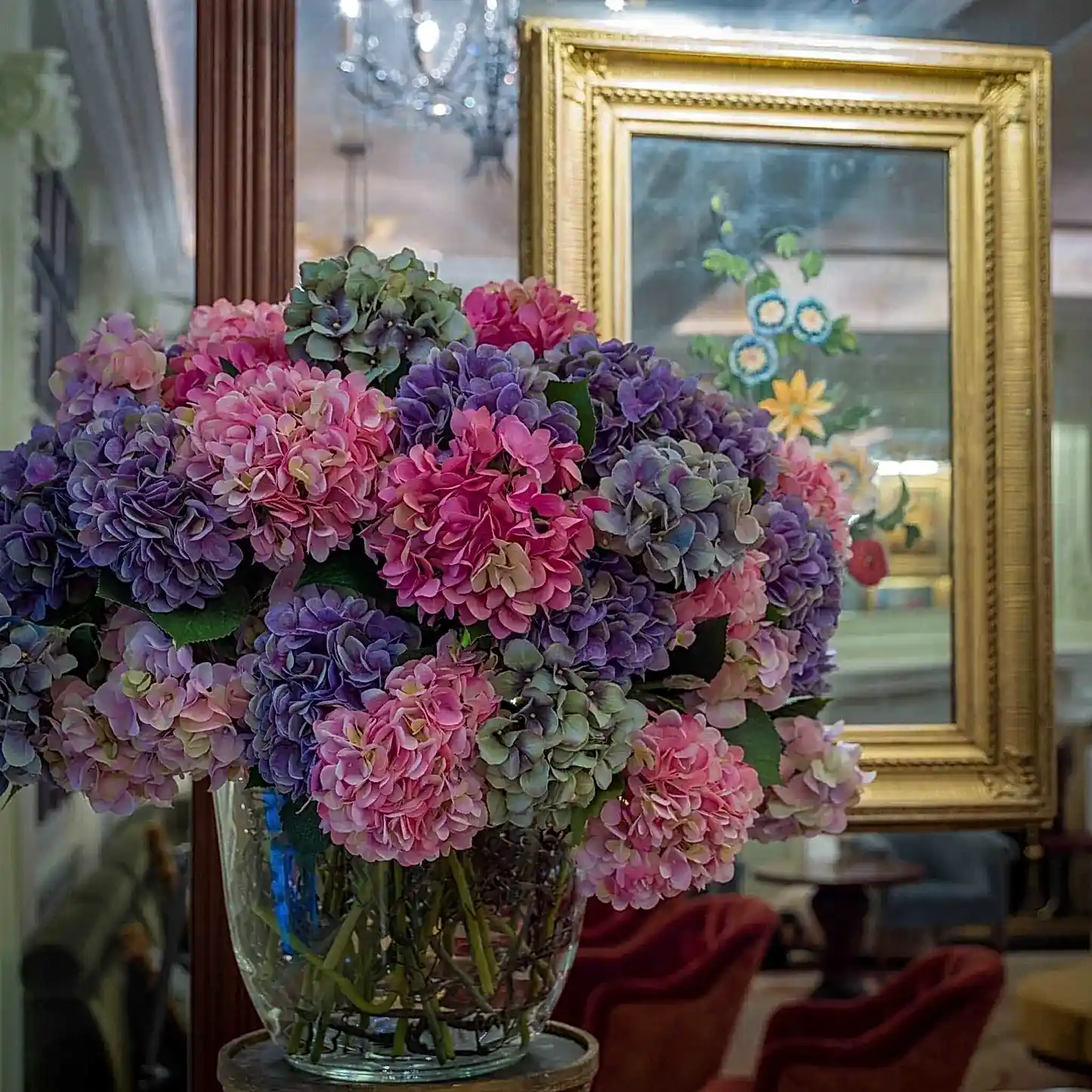 Large Mixed Faux Hydrangea Vase Arrangement - Pulbrook and Gould Flowers London