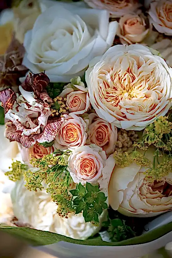 White and Peach Floral Harmony Bouquet - Pulbrook and Gould Flowers London